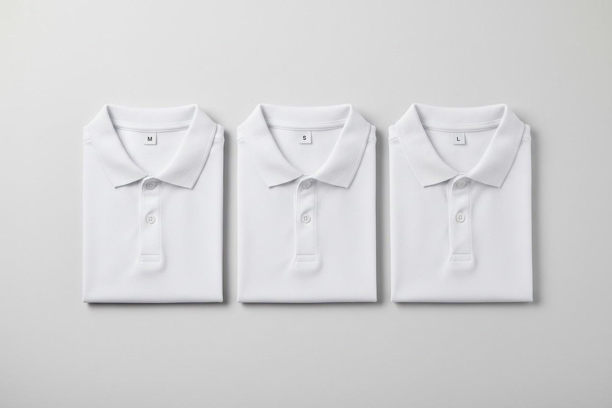 necesito una imagen con una polera blanca sin personas talla m, s, l  de colegio